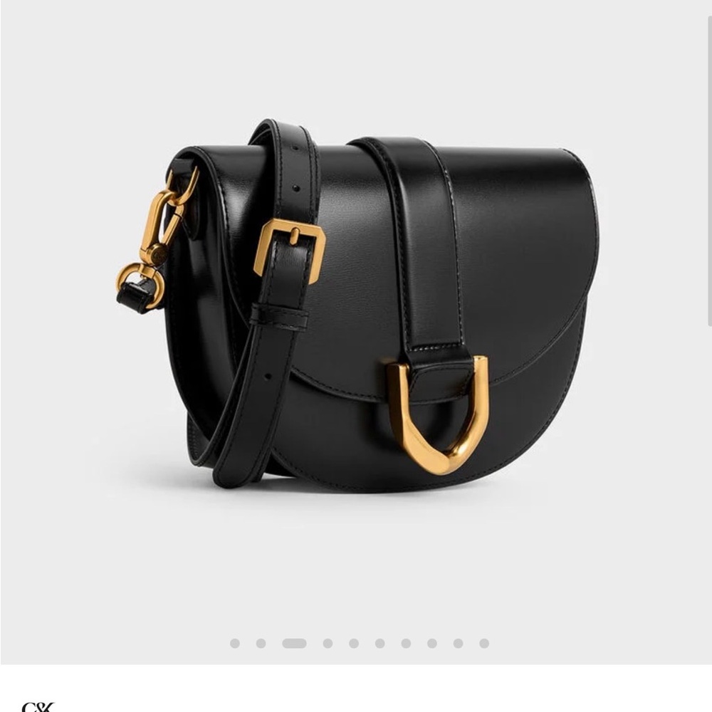 Charles & Keith - Gabine Leather Saddle Bag - Black